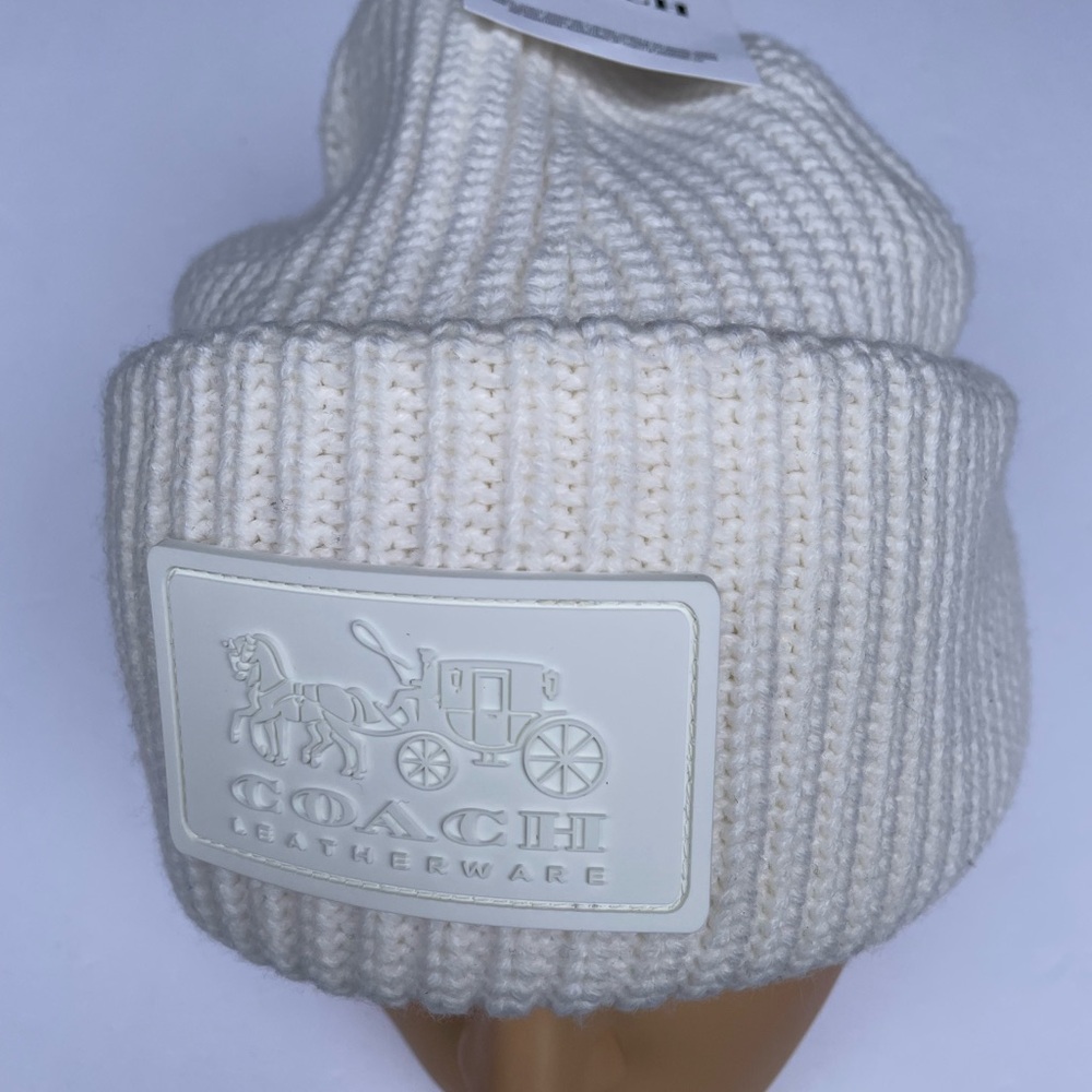 Coach Cream Ribbed Knit Beanie - Picture 15 of 17